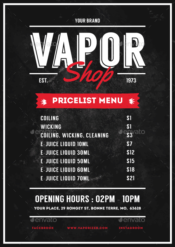 Vape Shop Flyer Menu, Print Templates GraphicRiver